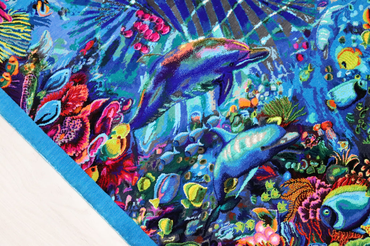【バハラム(Ali)工房】息を呑むほど鮮やかな絵画絨毯 奇跡の海底世界 お部屋に飾る永遠のアクアリウム ID25023