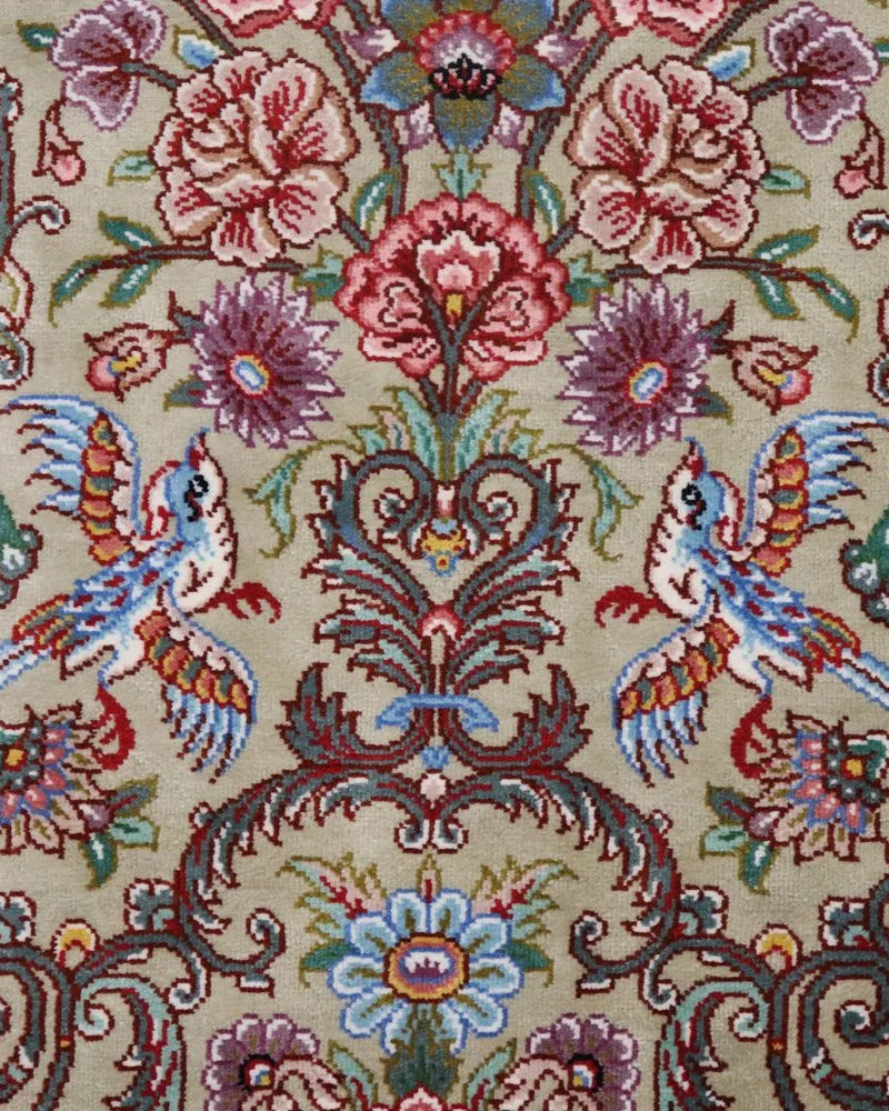 ペルシャ絨毯 クム産 シルク100% [ミルメヒディ工房] エスミーリー柄 アラベスク文様 ID21004