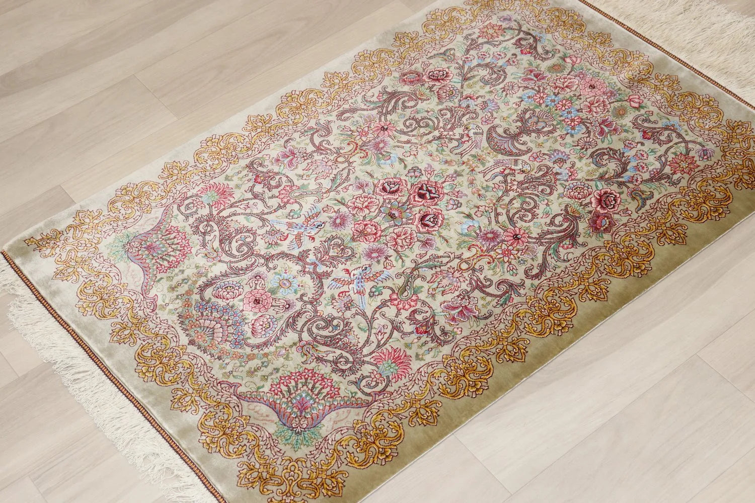 Persian carpet, 100% silk from Qom, Mirmehidi workshop