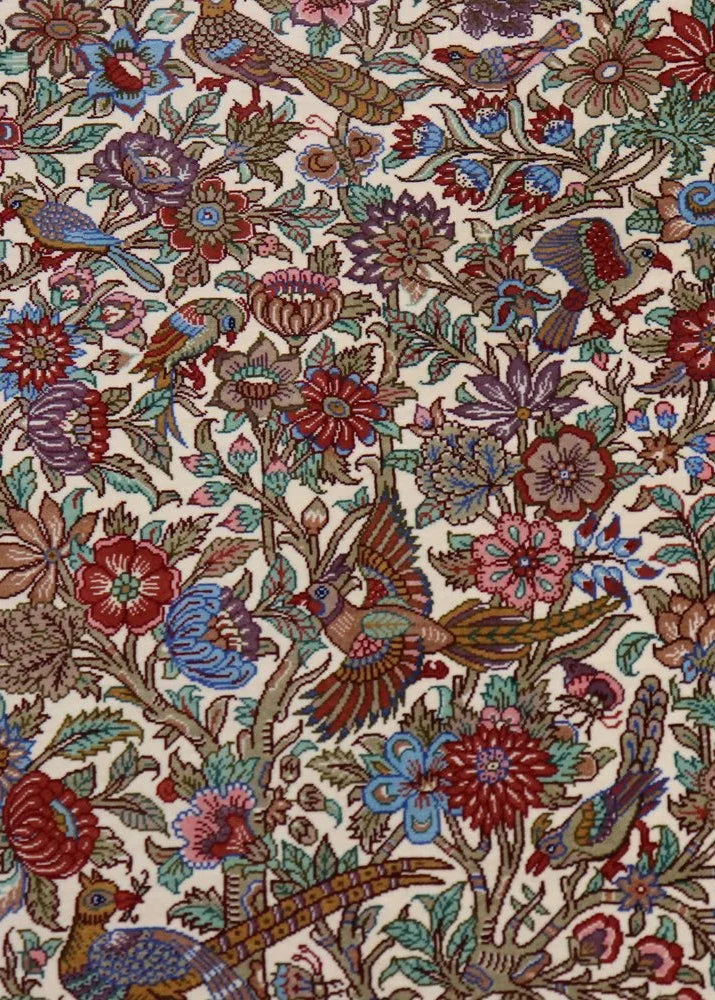 ペルシャ絨毯 クム産 シルク100% [ミルメヒディ工房] メへラブ 生命の樹文様 ID21017