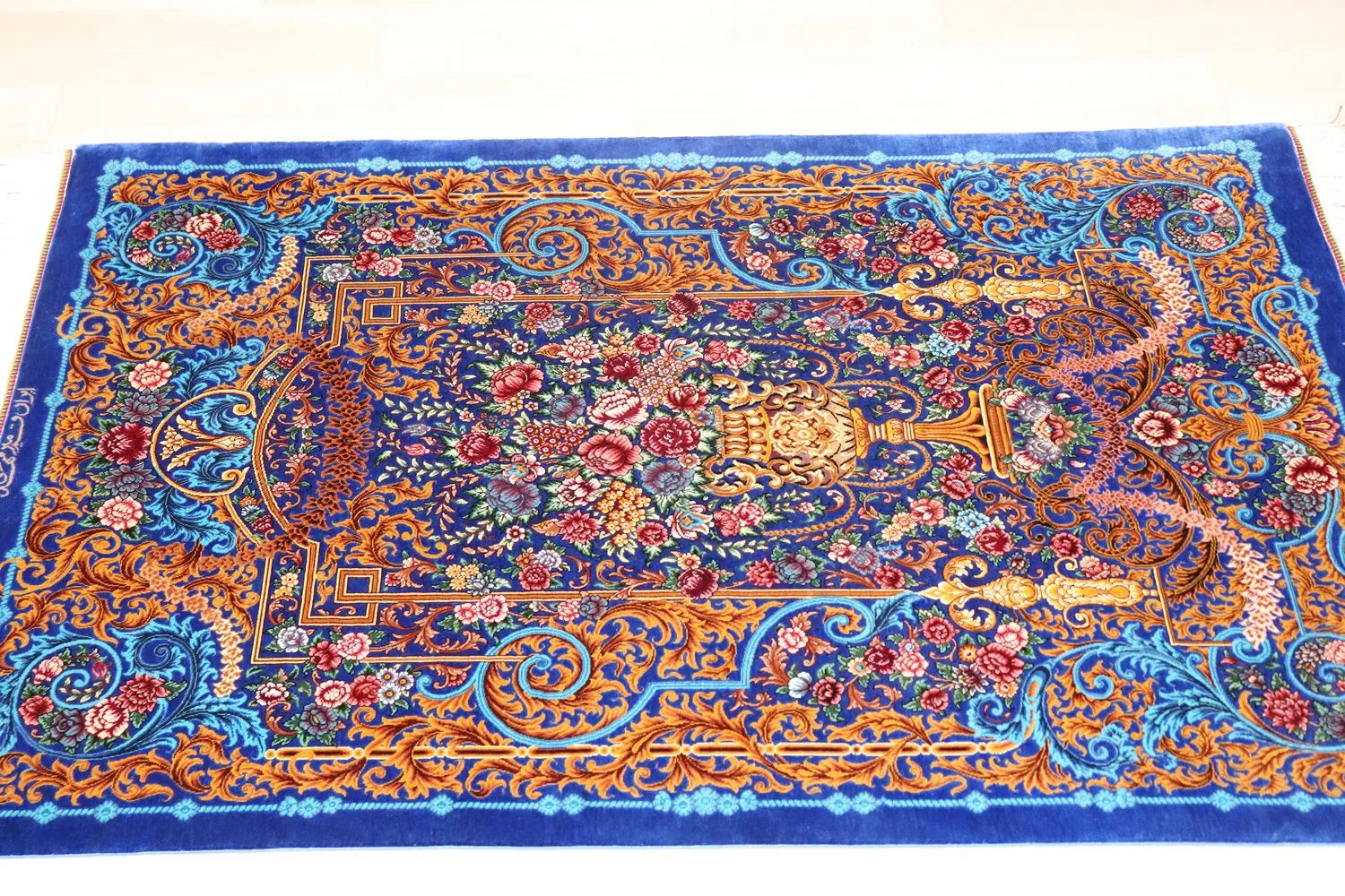 ペルシャ絨毯 カシミール産 シルク100% 155×90cm カシミール絨毯