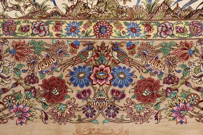 ペルシャ絨毯 クム シルク100% ミルメヒディ工房 生命の樹 142×226cm 画像11 ID22002
