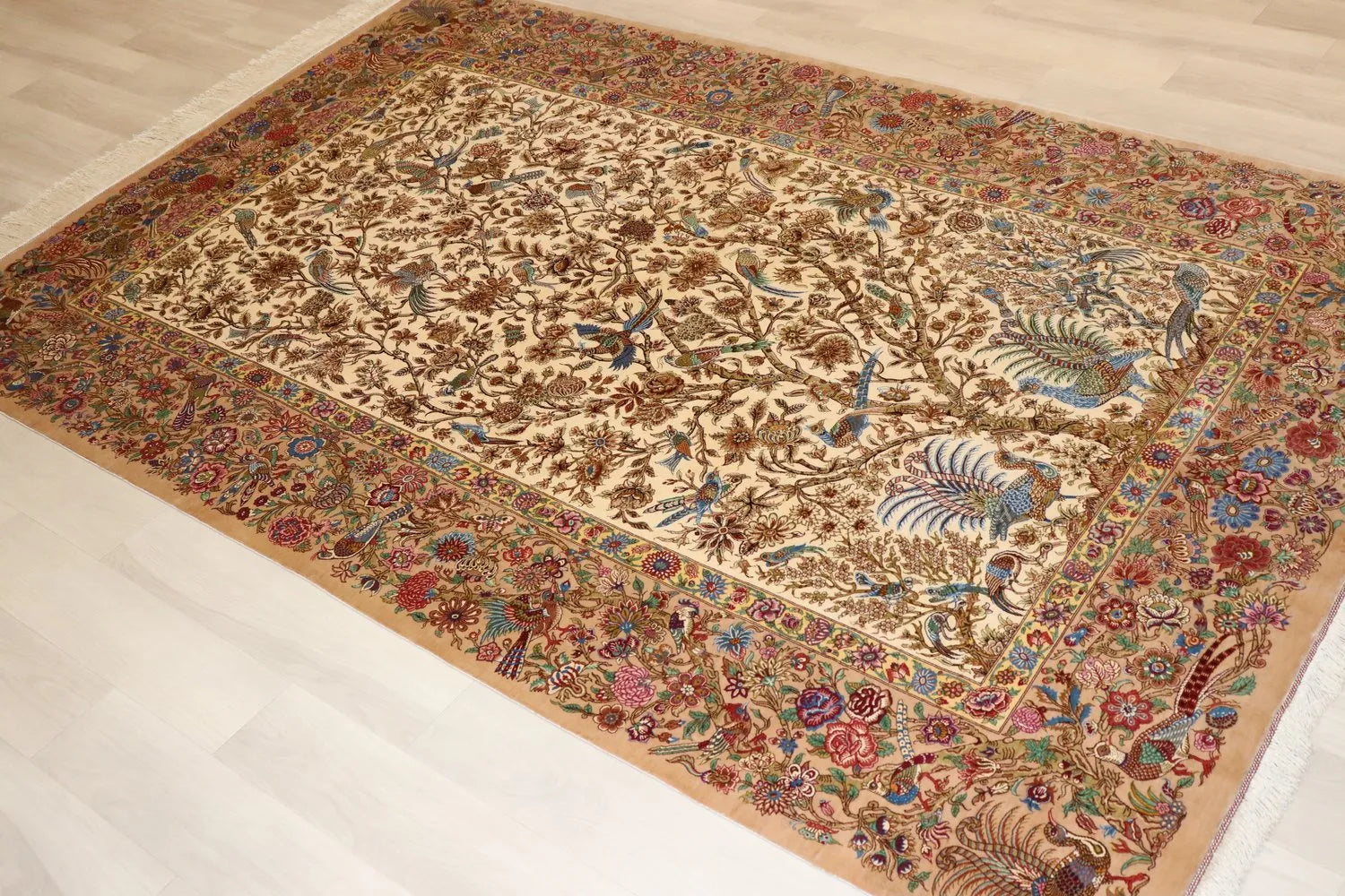Persian Carpet, 100% Silk from Qom [Mirmehidi Workshop] "Tree of Life, Paradise Overflowing with Vitality" ID22002