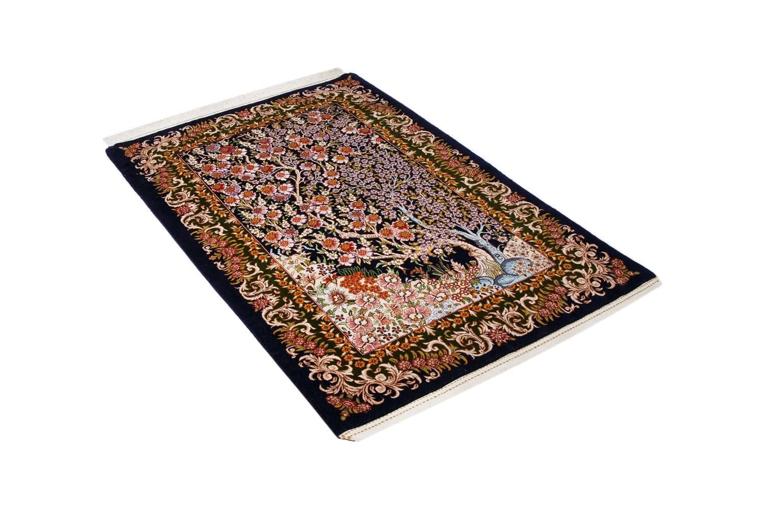 新品 ペルシャ絨毯 クム産 シルク100% 生命の樹100×150 ペルシャ絨毯 クム シルク エスハギ工房 繁栄の生命の樹 101×151cm