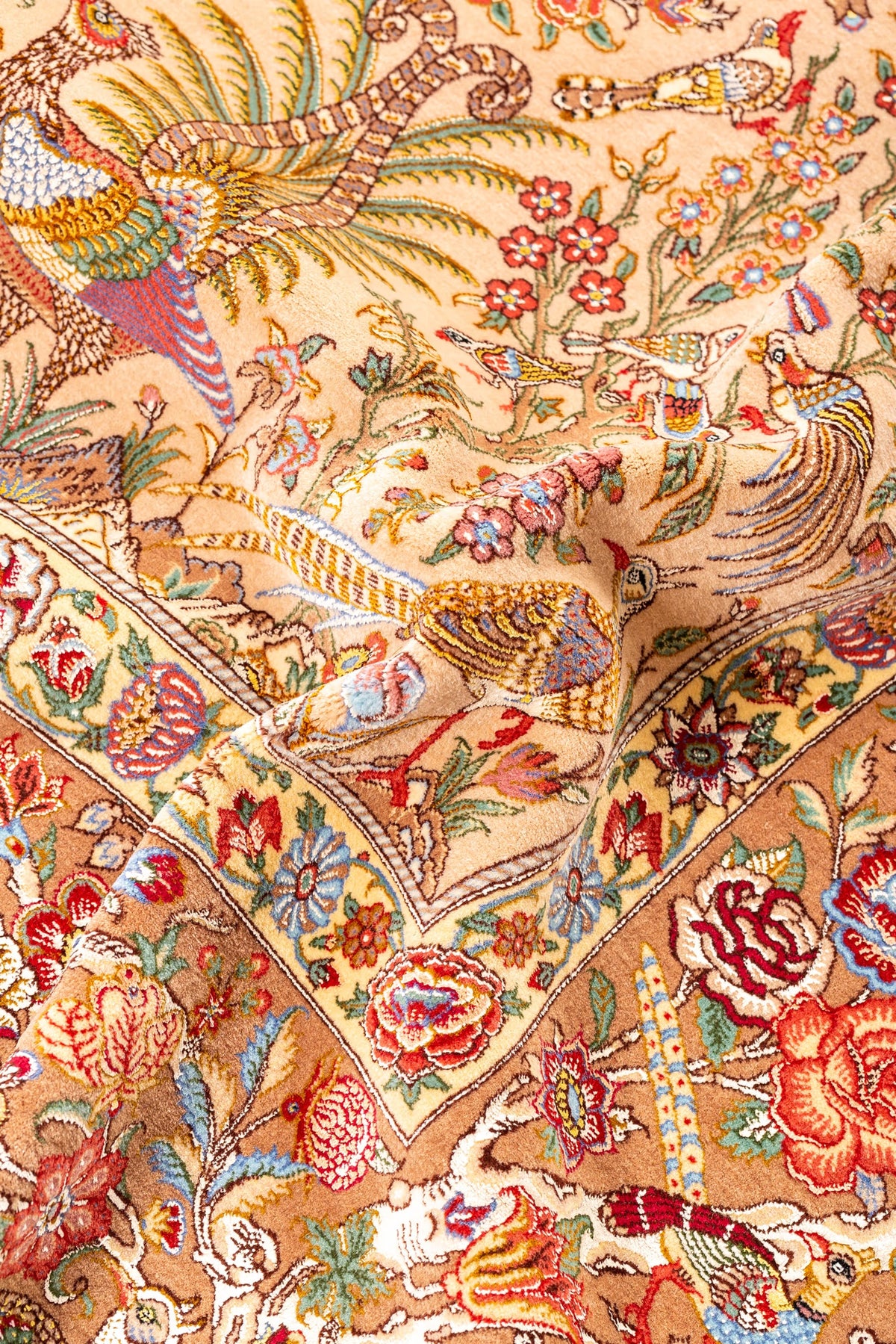 ペルシャ絨毯 クム産 シルク100% Mirmahdi/ミルメヒディ工房 ID:12002 リビングスペースサイズ - ペルシャ絨毯専門店(ゴレスタン)