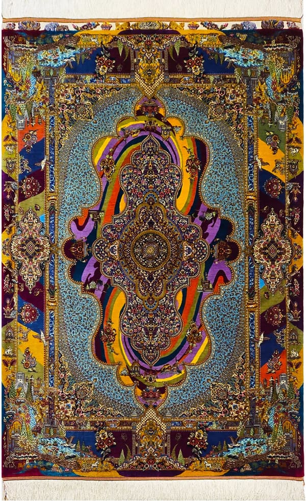 ジャファル・ジャムシディ工房 虹のメダリオン(ランギンカマン)98×147cm (ID25015)