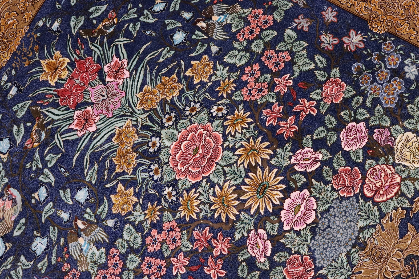 花瓶柄を最も美しく描いた超有名【カディザデ工房】 ミックスブルー クム産シルク ID25019