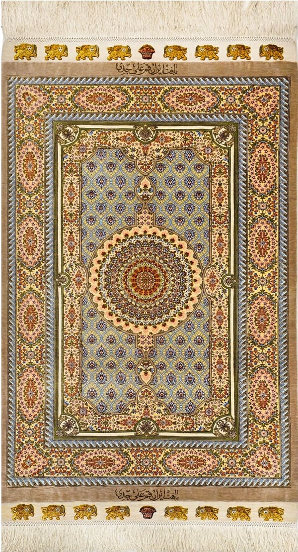 アリ・ジェッディ工房 大人のベージュ(広大メダリオン)64×96cm (ID25032)