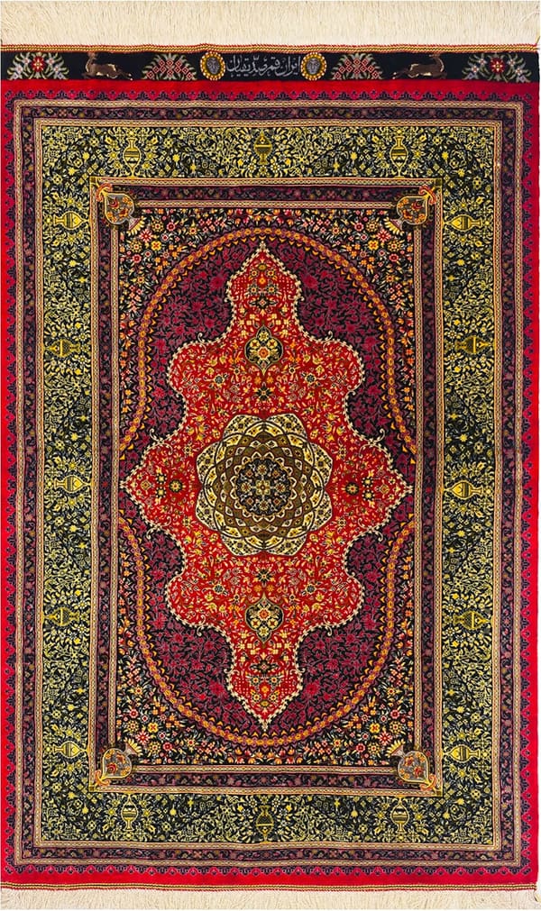 セディギヤン工房 メダリオン(ラチャク・トランジ)赤×黒 81×122cm (ID25010)
