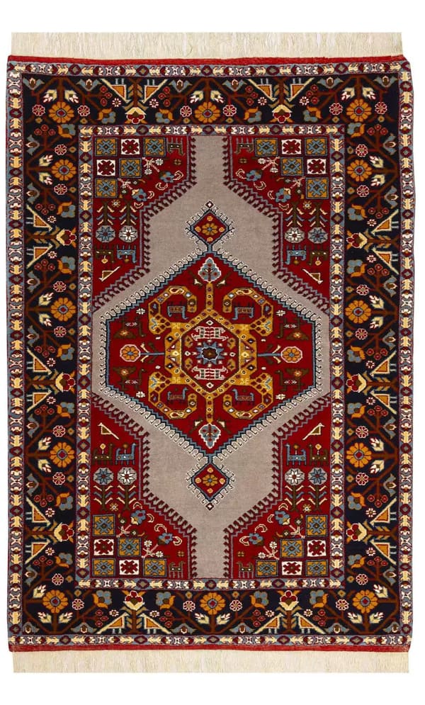 ホラーサーン産 手織りウール 灰地メダリオン 140×194cm (No.7)