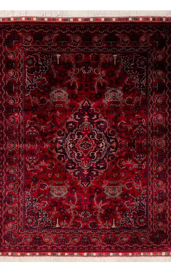 ホラーサーン産 手織りウール 深紅メダリオン 170×221cm (No.11)