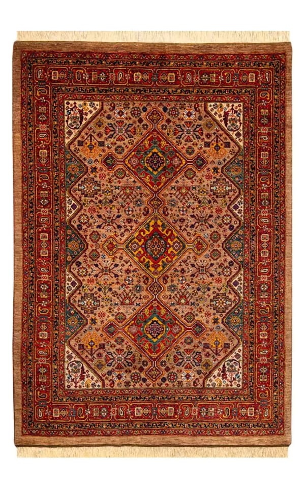 シラーズ・ジョーザン産 手織りウール 連続菱形メダリオン 150×200cm (No.14)