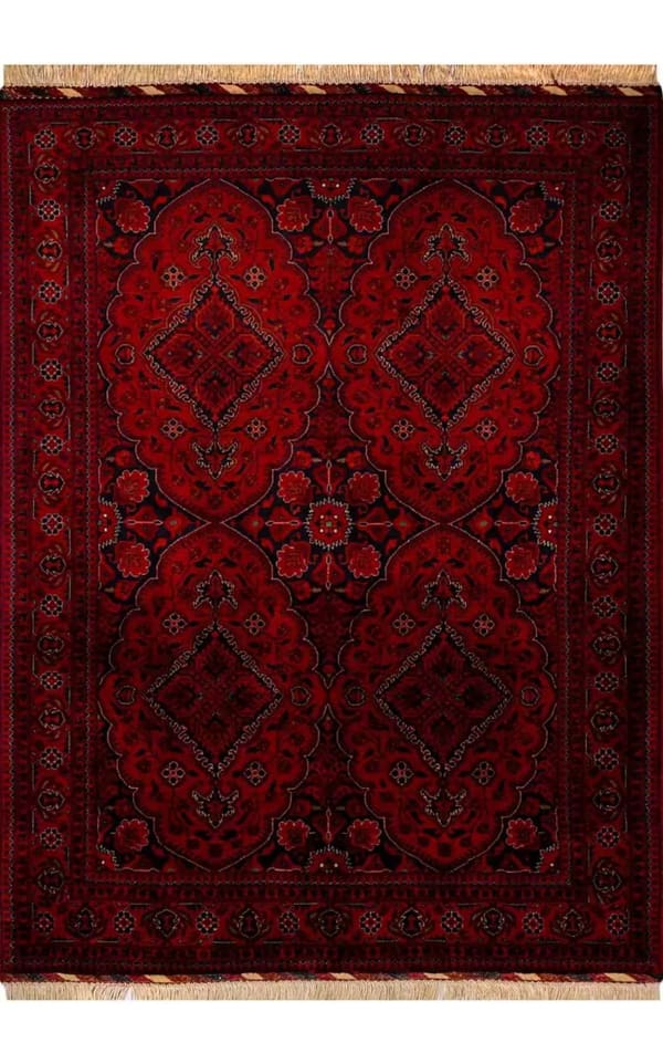 アフガン産 手織りウール 4連菱形メダリオン 150×200cm (No.17)