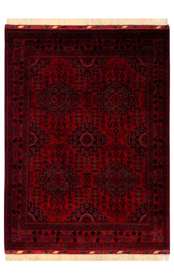 アフガン産 手織りウール 赤地幾何学文様 150×200cm (No.35)