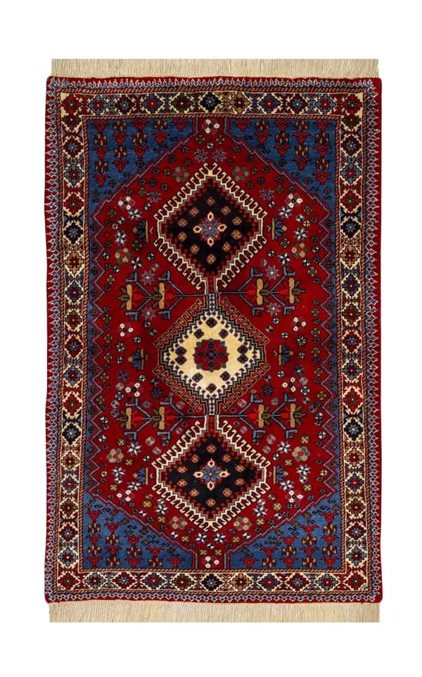 Yalameh Nomadic Handwoven Wool Red Ground Three Medallion 100x150cm (No.46)