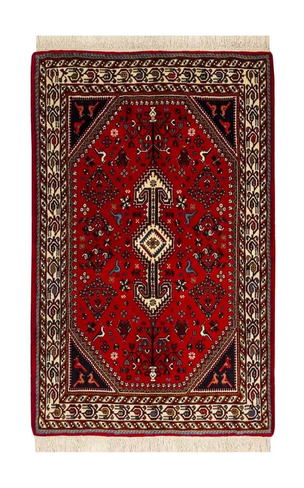 Nomadic Abadeh Hand-Woven Wool Rug, Red Medallion Design, 100x150cm (No. 49)