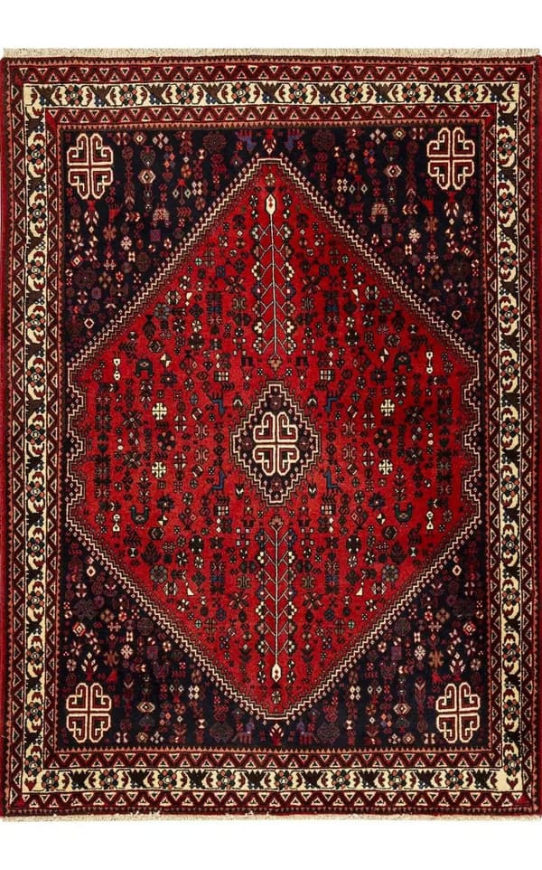 Hand-woven Aberde wool rug, navy medallion, 100x150cm (No. 58)