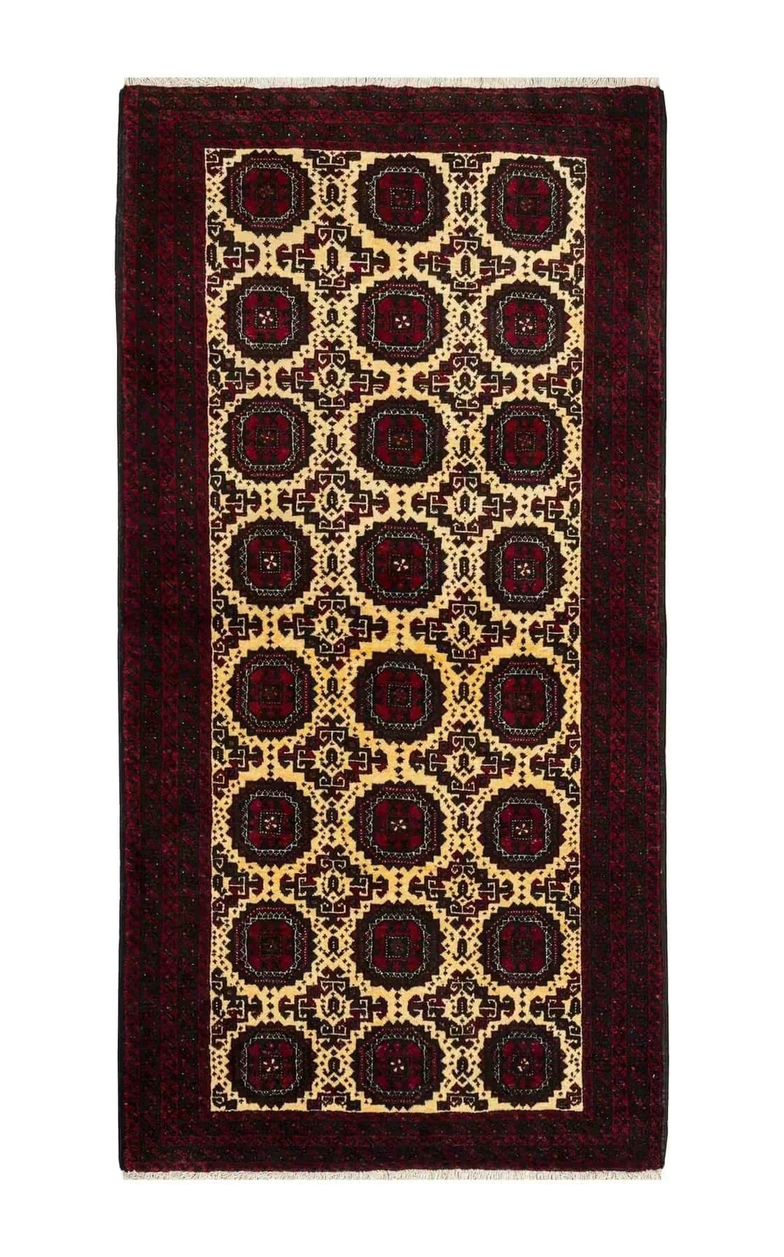 バルーチ産 遊牧民 手織りウール 全面ギュル文様 110×212cm (No.64