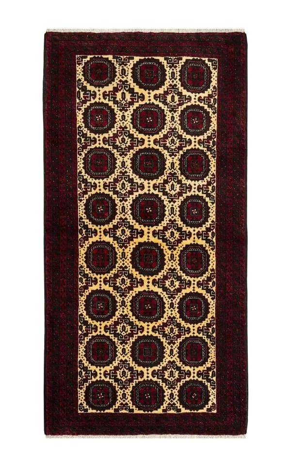 バルーチ産 遊牧民 手織りウール 全面ギュル文様 110×212cm (No.64)