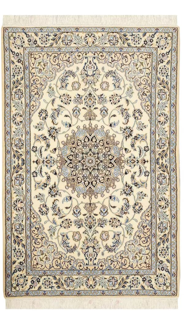 Nain Silk-Accented Hand-Woven Wool Medallion Rug 100x152cm (No.77)
