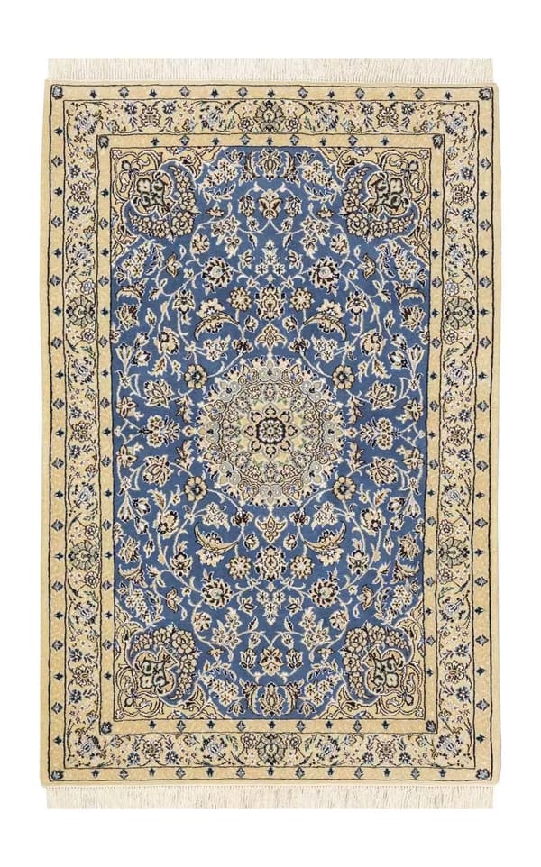ナイン産 シルク装飾 手織りウール メダリオン 104×160cm (No.80)