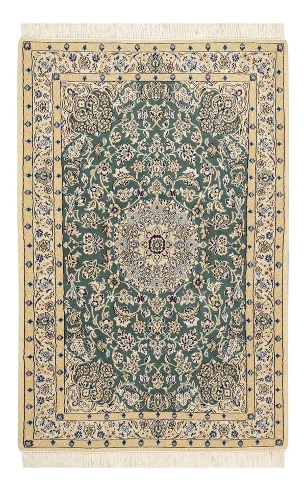 ナイン産 シルク装飾 手織りウール メダリオン 103×150cm (No.81)